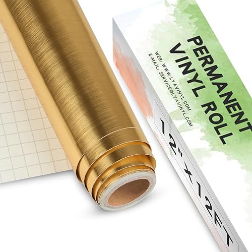 Lya Vinyl - Rollo de vinilo permanente dorado cepillado de 12 pulgadas x 12 pies, vinilo permanente metálico para exteriores, rollo de vinilo