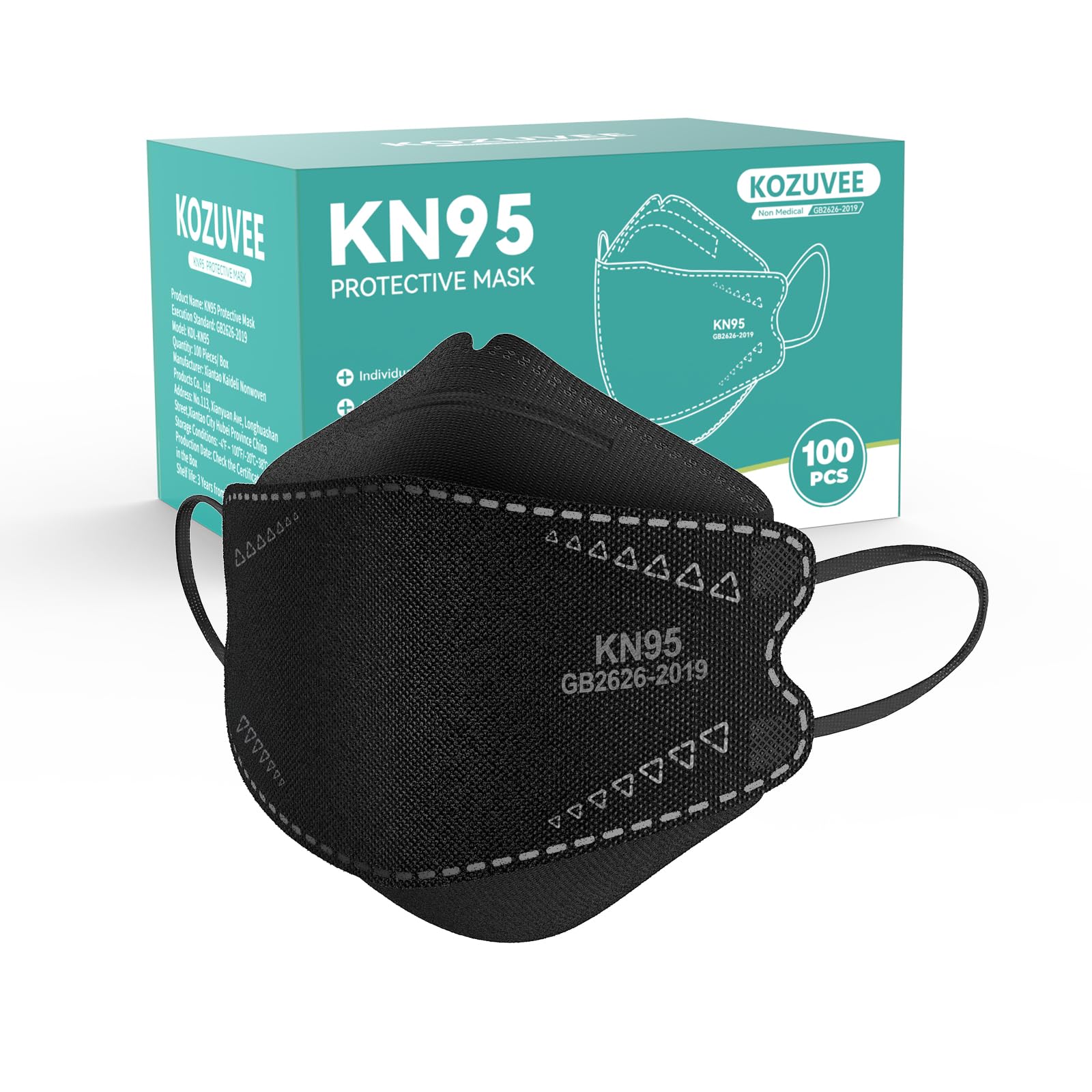 KN95 Face Masks 100 Pack for Adults,Individually Wrapped,Comfortable&amp;Breathable Disposable Mask with Elastic Ear Loop