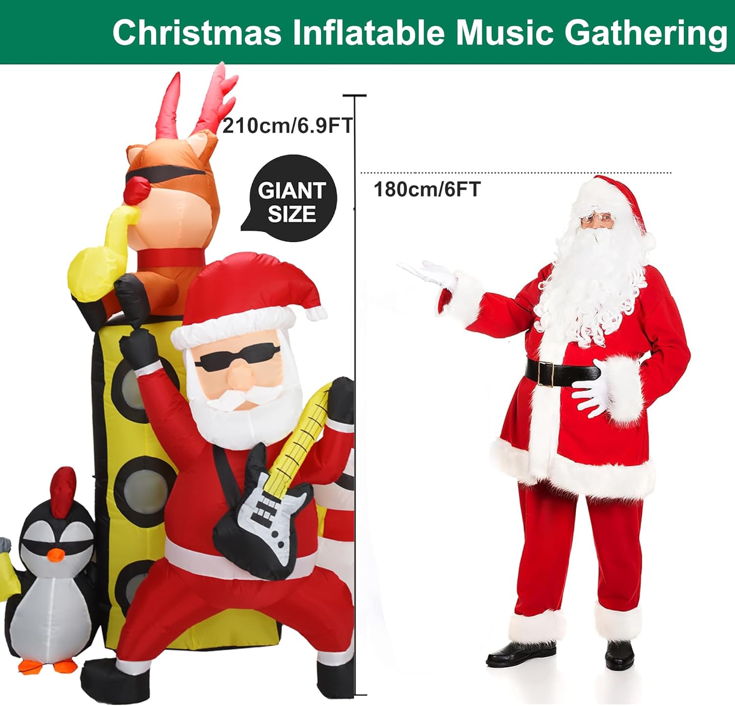 8FT Christmas Inflatables Santa with Friends Reindeer&Penguin&Snowman Holding Concert Outdoor Decorations with Led Lights Xmas Blow up Yard Decorations for Lawn Garden Patio Holiday Party Decor