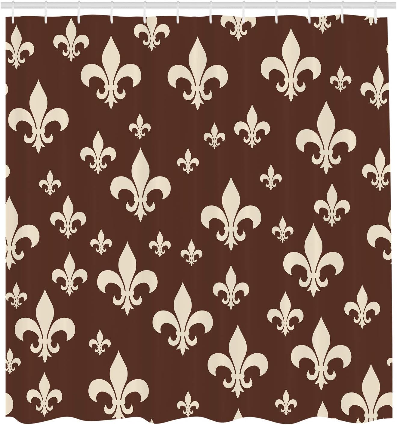 Ambesonne Fleur De Lis Shower Curtain, Lily Pattern Classic Retro Royal Vintage European Iris Ornamental Artwork, Cloth Fabric Bathroom Decor Set with Hooks, 70" Long, Brown Champagne