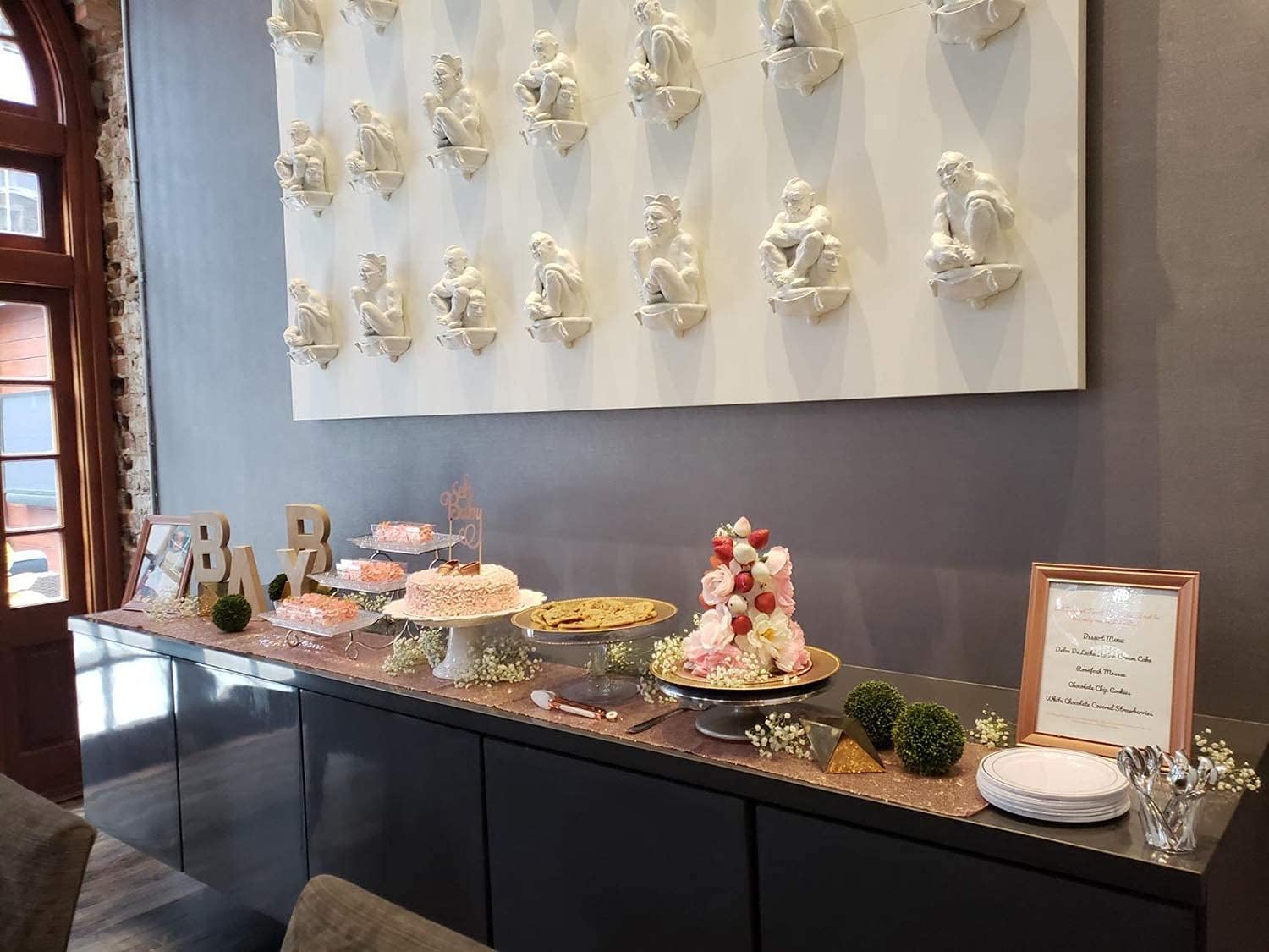 PartyDelight Rose Gold Sequin Table Runners 12 Pack 14" X 108" for Wedding Party Bridal Baby Shower Christmas