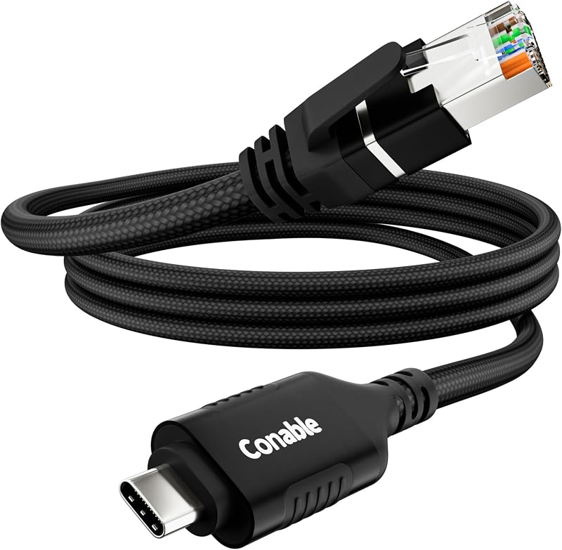 USB C to Ethernet Cable 2 FT, USB Type C to RJ45 Nylon Braided Cord, Gigabit Directly Connected, USB-C to Network Internet Adapter, Compatible with MacBook Pro, iPad Pro, Smartphone, Laptop, PC