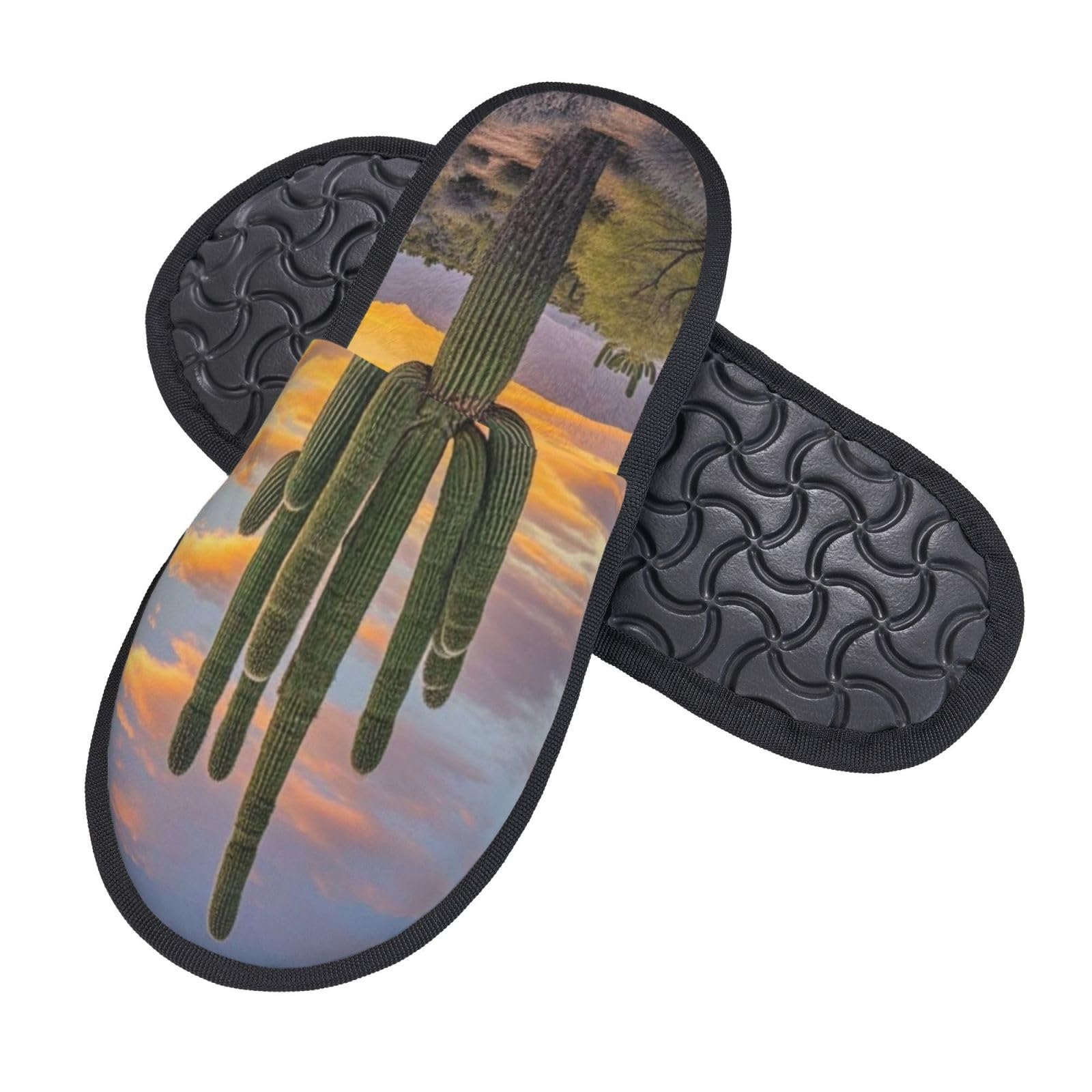 Generic Mujer Hombres Pantuflas De Felpa Saguaros Al Atardecer Zapatillas De Spa Classics Pareja Zapatos Calzado Adulto Pantuflas Con Suela Antideslizante Para Viaje Casa Interior