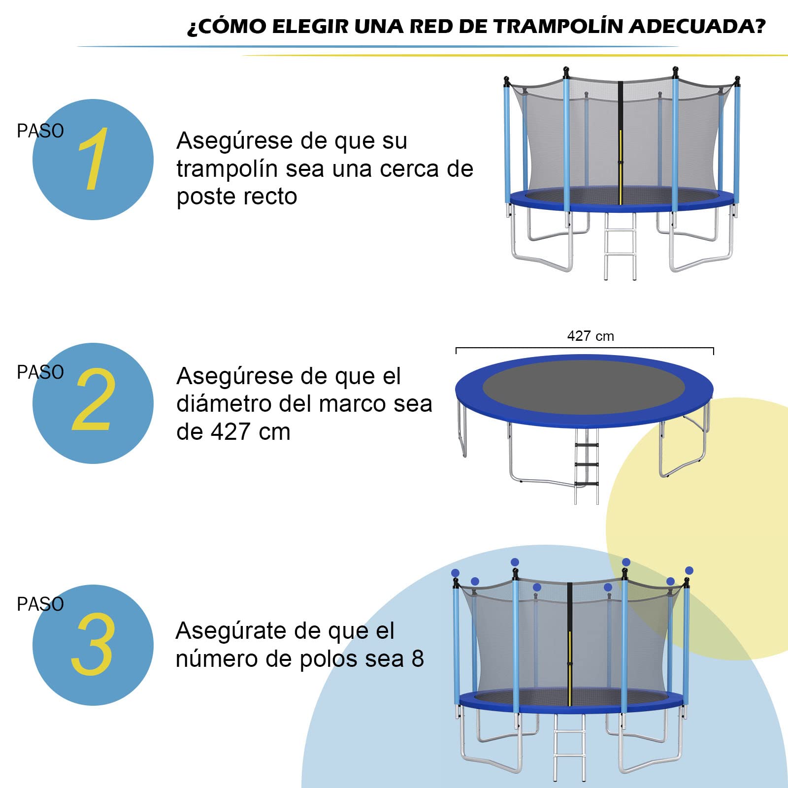 Red De Seguridad COSTWAY Para Cama Elástica – 6 Tamaños Desde 244 Cm Hasta 488 Cm – PE Resistente A Rasgaduras – Cremallera Doble Y 180 Cm De Altura