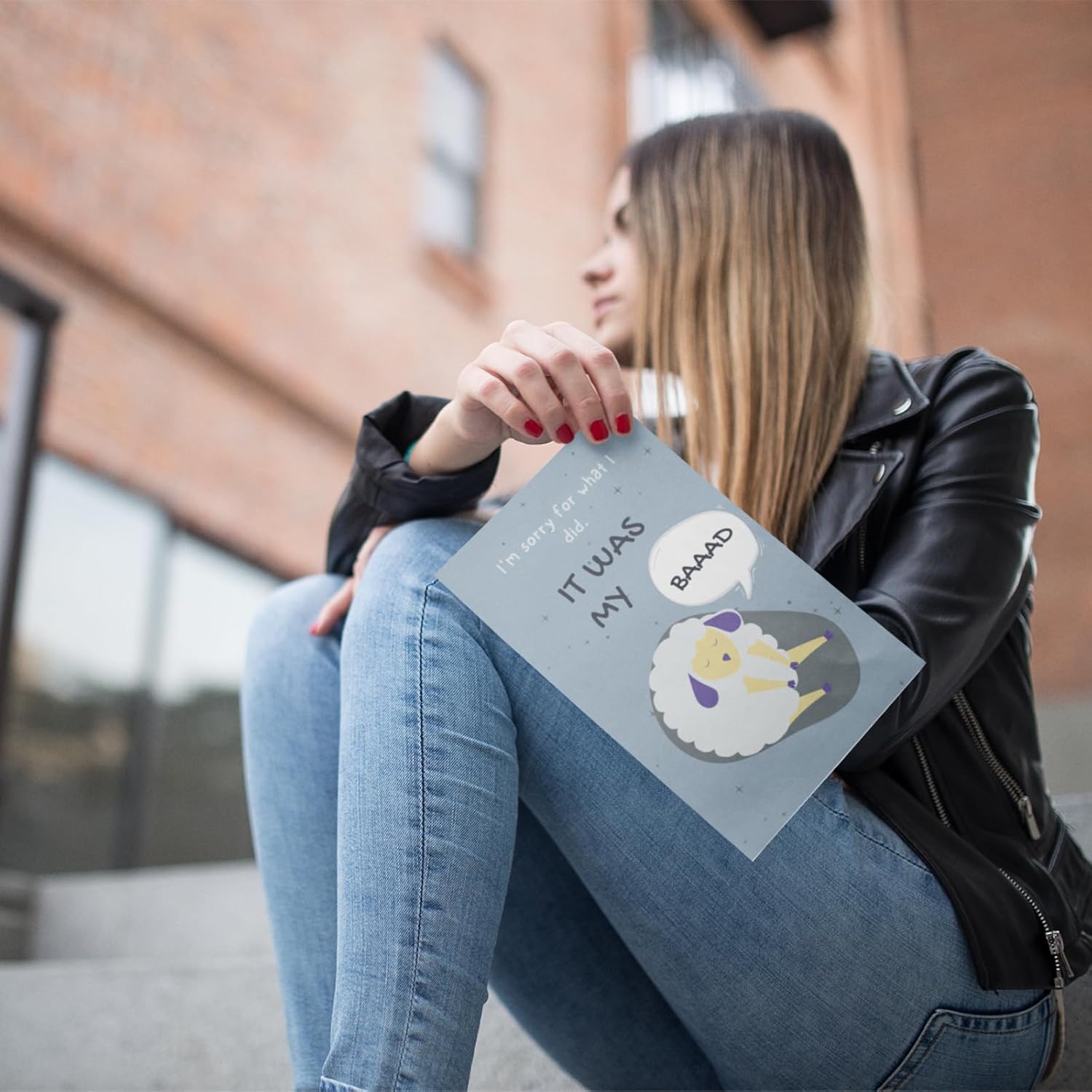 Sorry Card – Funny “It Was My BAAAD” Apology Card with Cute Sheep, Blue Envelope & Gold Foil Seal, Im Sorry Gifts for Her Him, Giant Apology for Men Women Couples - Image 8