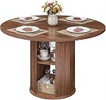 MAHANCRIS 43.3" Round Dining Table with Storage Shelf for 4, Circle Kitchen Dinner Table with Thick Tabletop, Circle Nook Table for Kitchen & Dining Room, Walnut DTWA11001