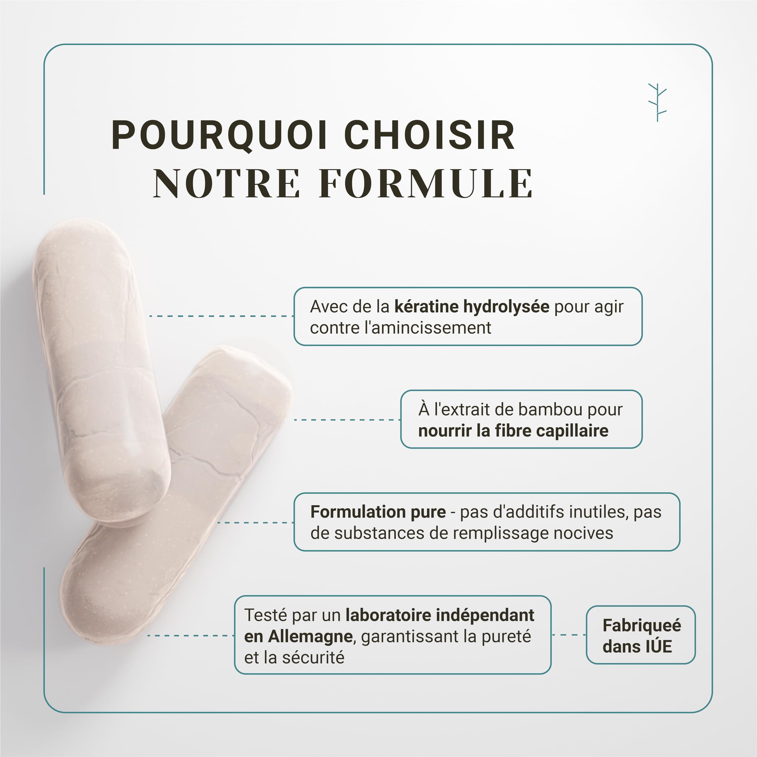 Nullure Formule Pousse Cheveux | Biotine + Kératine + Zinc + Fo Ti + Vitamine B2 + Bambou + Roquette | Complement Alimentaire | Biotine Cheveux Pousse Rapide - Sans Excipient |120 gélules (2 mois)