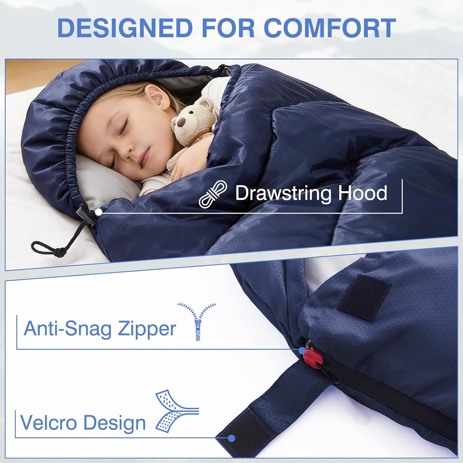 Sleeping Bag 4 Seasons Adults & Kids for Camping Hiking Trips Warm Cool Weather,Lightweight and Waterproof with Compression Bag,Indoors Outdoors Activities