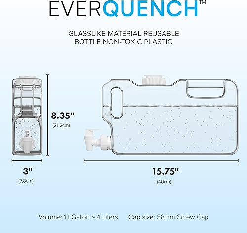 Miniatura 2 de Dispensadores de agua para refrigerador, botella delgada de 1.1 galones con espita, jarra de agua rectangular de plástico sin BPA a prueba de fugas