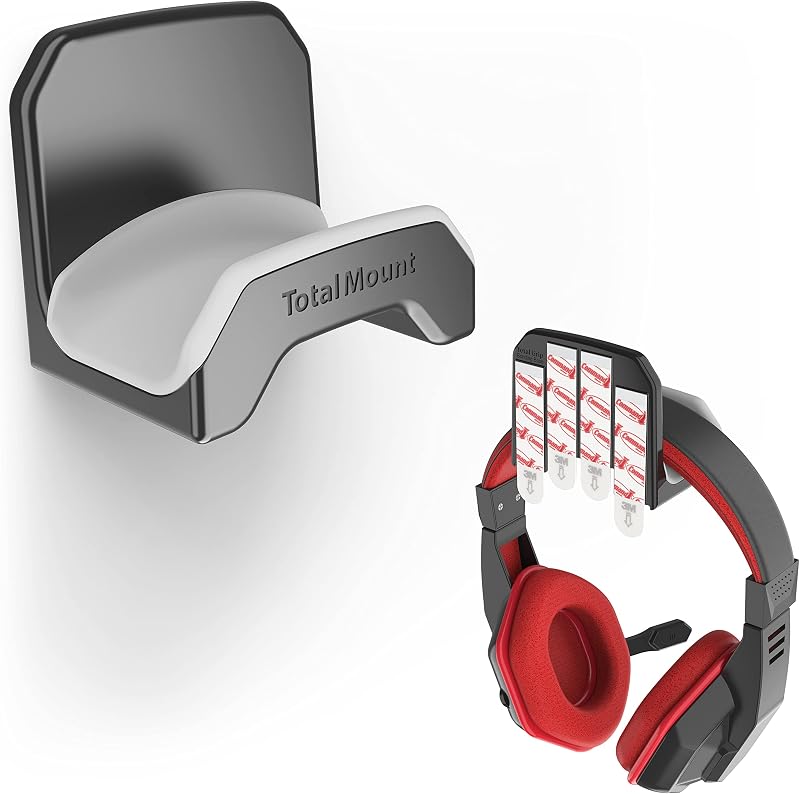 Gaming Headset Hanger – Removable Adhesive Strips (Black) | Designed in the USA – Easy, Damage-Free Wall, Desk, or PC Mounting (Headphone Hook With Premium Silicone Cradle)