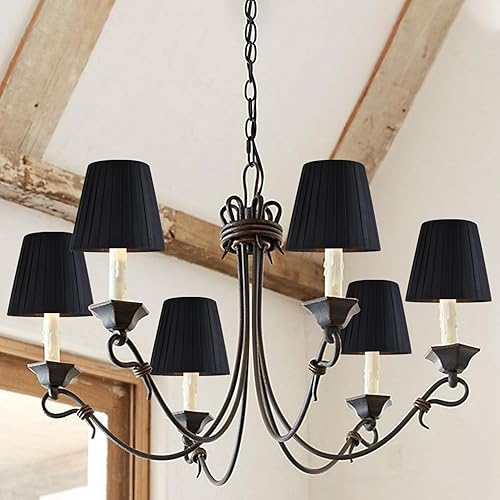 Miniatura 8 de Juego de 6 lámparas de araña de lino natural negro con clip para candelabros, lámparas de pared y otros accesorios de iluminación con bombillas E12