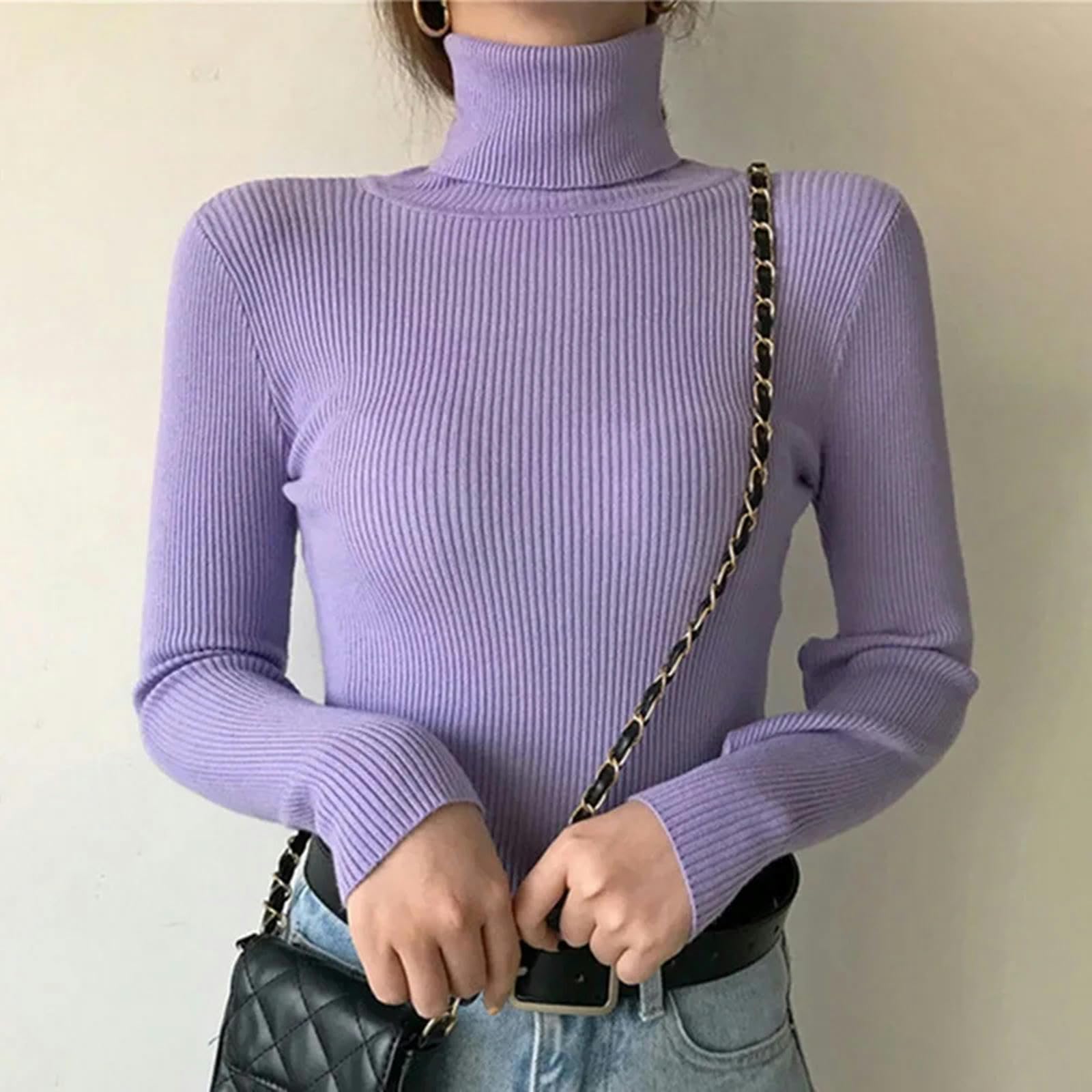 TEidea Swetry damskie z golfem damskie: stylowy sweter z dzianiny jesienno-zimowy dla kobiet
