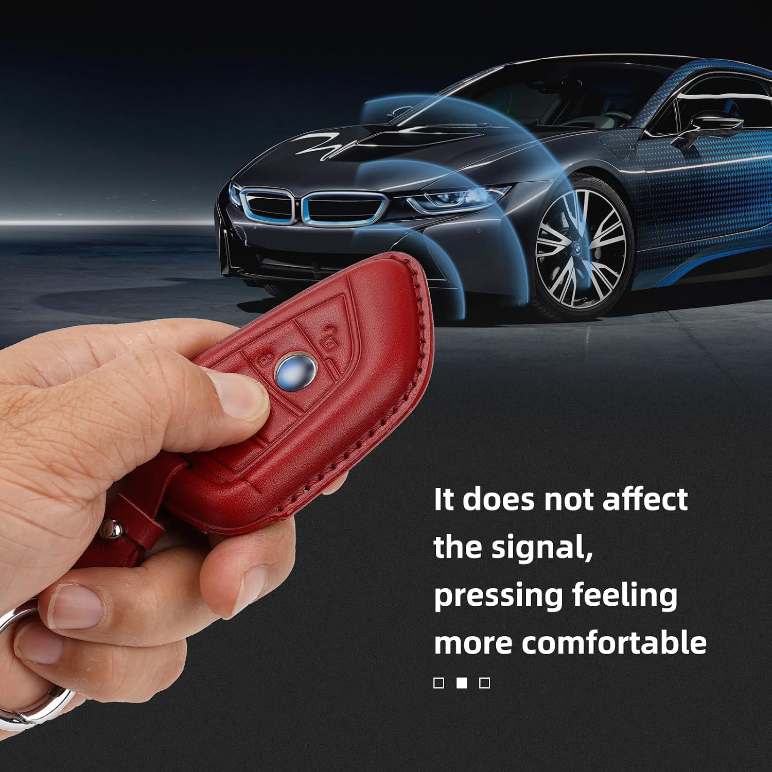Leather Key Fob Cover Case, Keychain Shell, Compatible with BMW 2 5 6 7 X1 X2 X3 X5 X6 Series (Deep Red)
