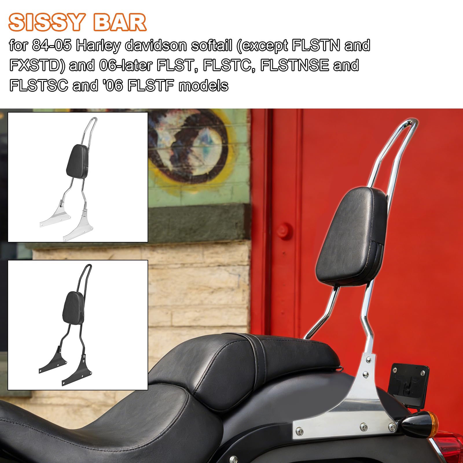 WOOGA Portapacchi posteriore per moto schienale alto per passeggero rimovibile sissy bar per Har&ley-Davidson Dyna Softail FXST FXDF Fat bob Street bob Softail Custom Iron 883X Deluxe FLSTN (Cromo)