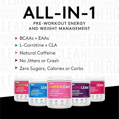 Miniatura 4 de RSP NUTRITION AminoLean Energía preentrenamiento (sandía 30 porciones) con recuperación AminoLean después del entrenamiento Boost (Tropical Island