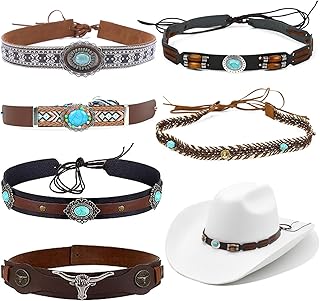 Cowboy Hat Band, 6Pcs Western Hat Band, Soft Pu Leather Hat Band, Adjustable Size Hat Soft Cowboy Hat Band Replacement for Fedora, Straw Hat, Cowboy Hat, Band Western CowboyHat
