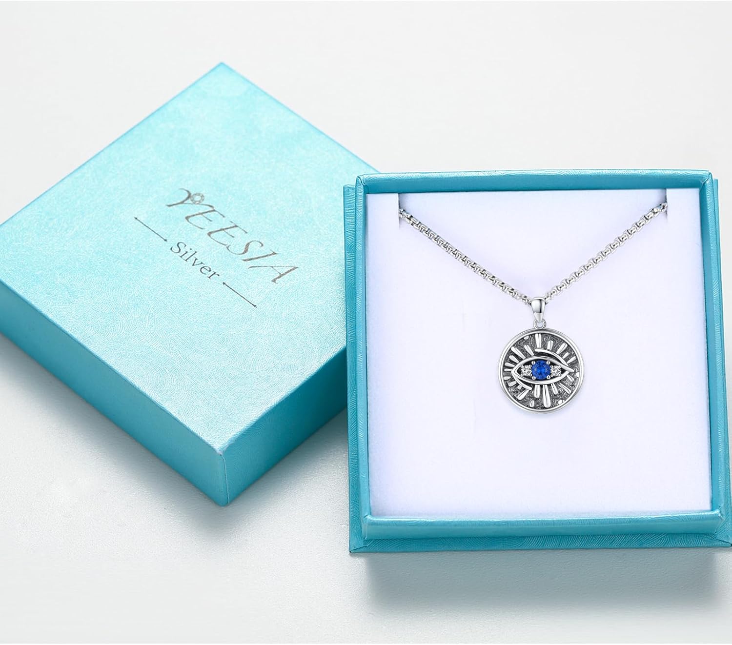 Evil Eye Necklace for Women 925 Sterling Silver, Protection Necklace with Blue Evil Eye Charm, Evil Eye/Lotus Pendant Jewelry, Birthday Christmas Gifts for Her - Image 7