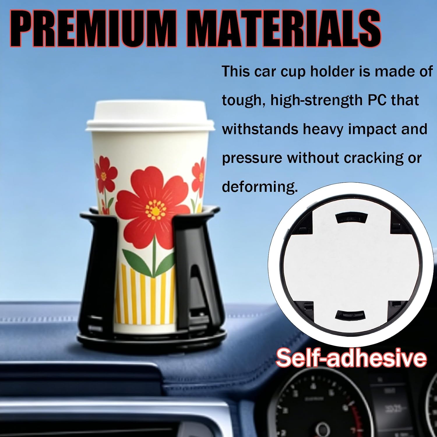 Car Cup Holder Expander 2PCS, Adjustable Cup Holder Insert Adapter for Car SUV Truck RV, Self-Adhesive Universal Slim Can Cupholder for Bottle Water Coffee Cup, Auto Energy Drink Storage Rack Vehicles