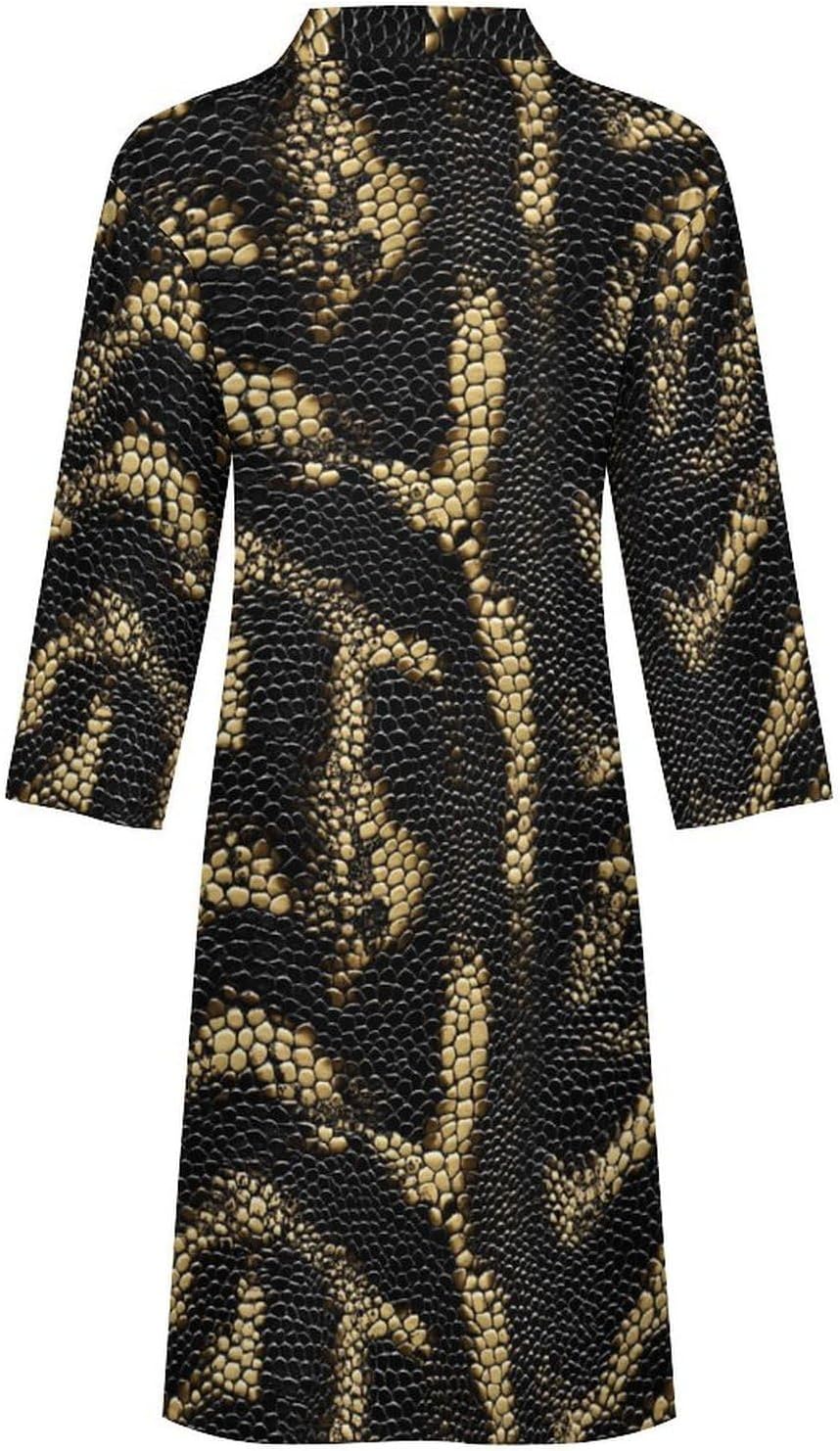 Snake Skin Pattern Mens Robe Long Bathrobe for Women Bath Robes Lightweight Soft Printed Sleepwear