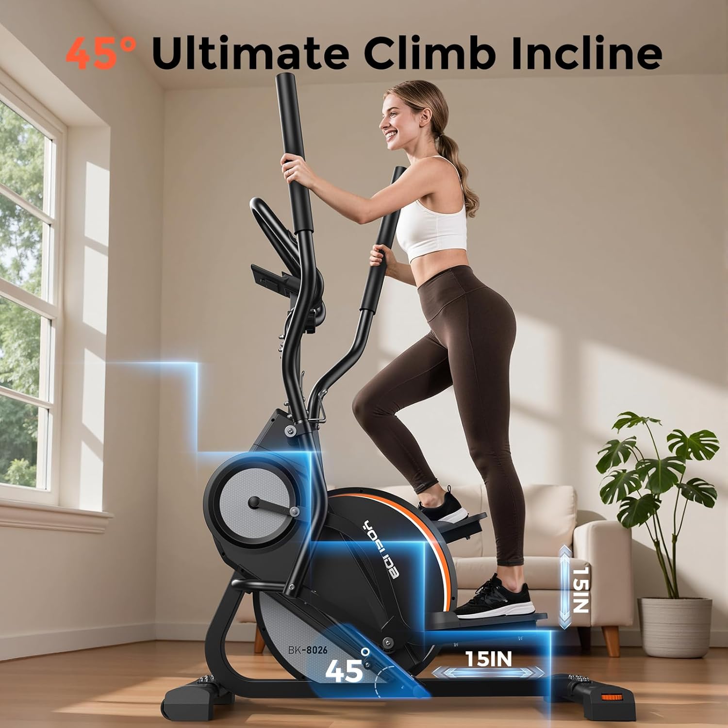 YOSUDA Elliptical Exercise Machine, 3-in-1 (Elliptical + Cardio Climber + Stair Stepper) Elliptical Machine for Home with 45°Incline, 15.5 in Stride, 16-Levals Resistance, Quiet Magnetic System - Image 3
