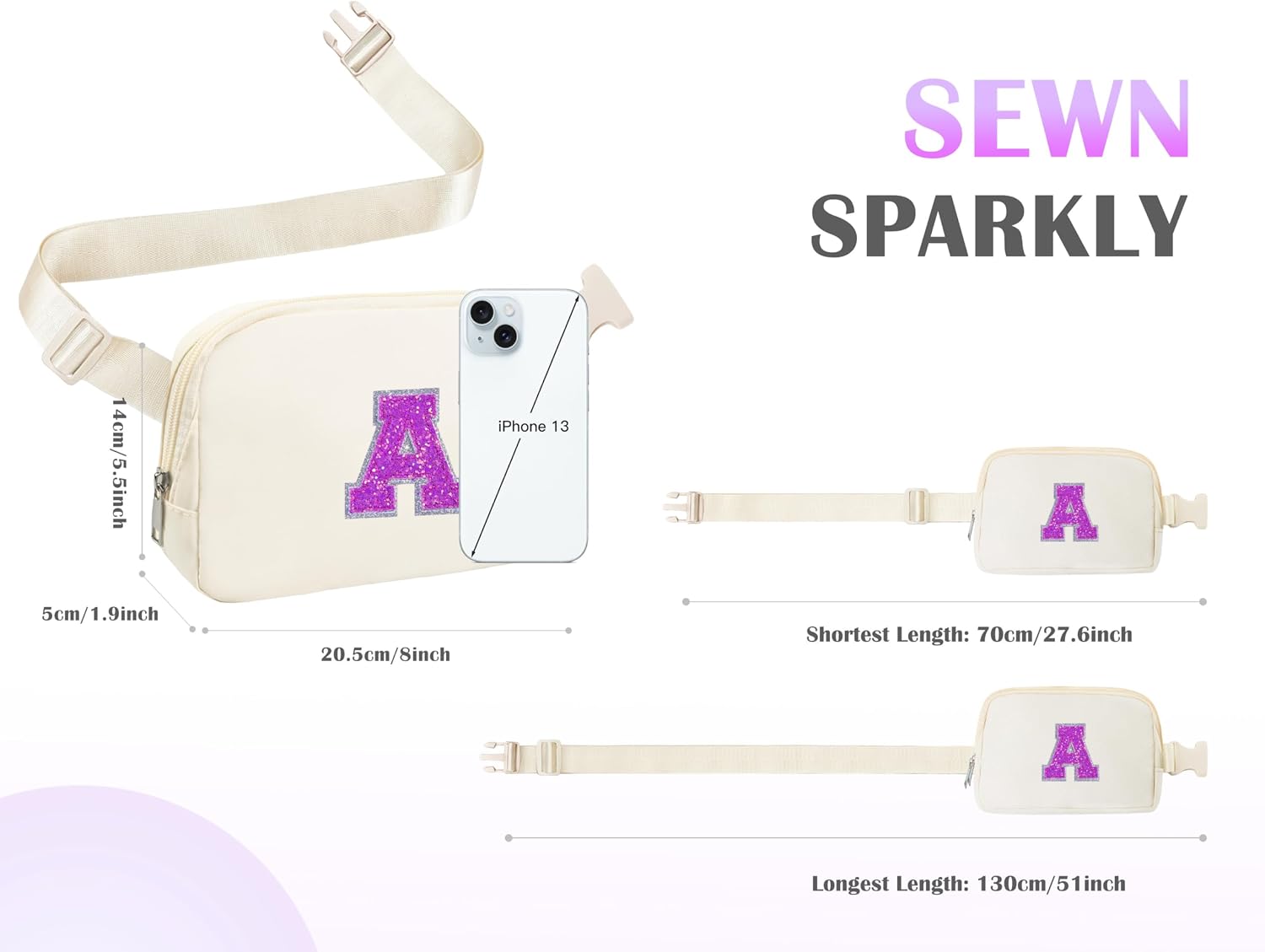 COSHAYSOO Initial Letter Fanny Pack for Girls Personalized Graduation First Communion Birthday Gifts for 6 7 8 9 10 11 12 Year Old Teen Girl Preteen Tween Fashion Crossbody Purse Belt Bag Ivory A