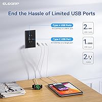 Vista 2 de ELEGRP Tomacorrientes USB, tomacorriente de pared de 15 amperios con 3 puertos USB, tomacorrientes con puertos USB C duales, receptáculos