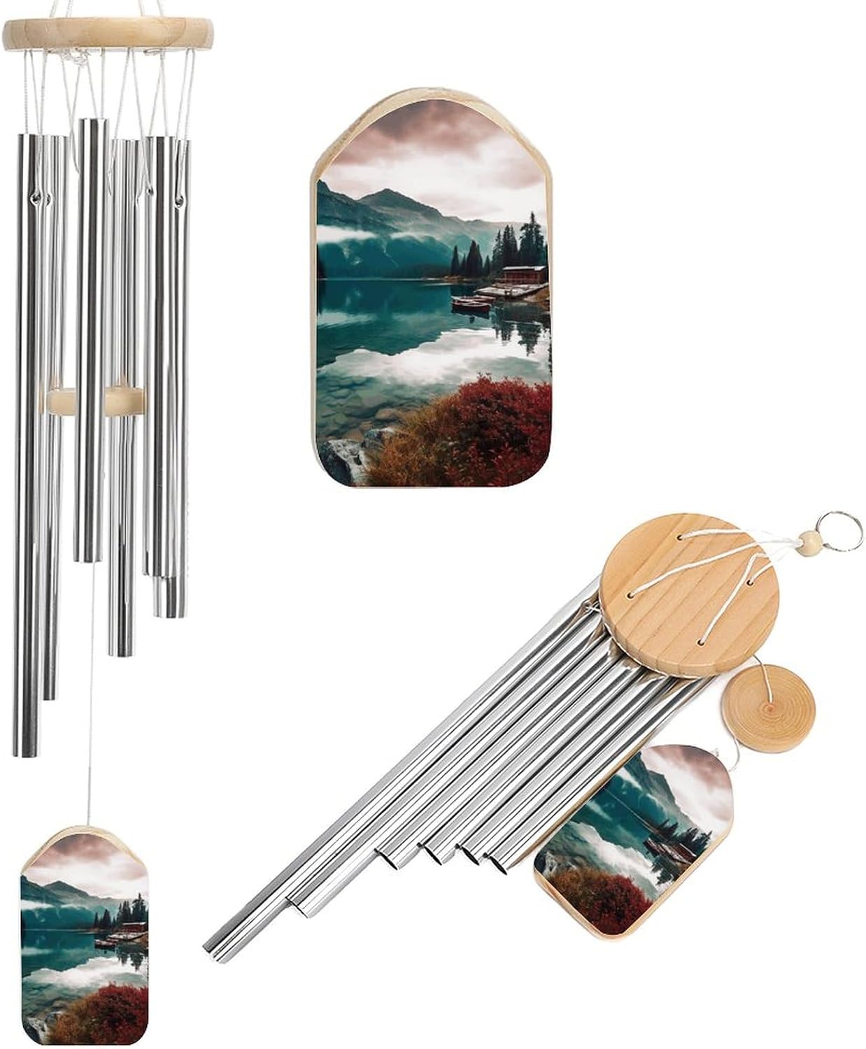 Outdoor Wind Chimes, Scenic Lake Printed Wind Chimes,Simple Wind Chimes,Curtain Wind Chimes for Home Decoration