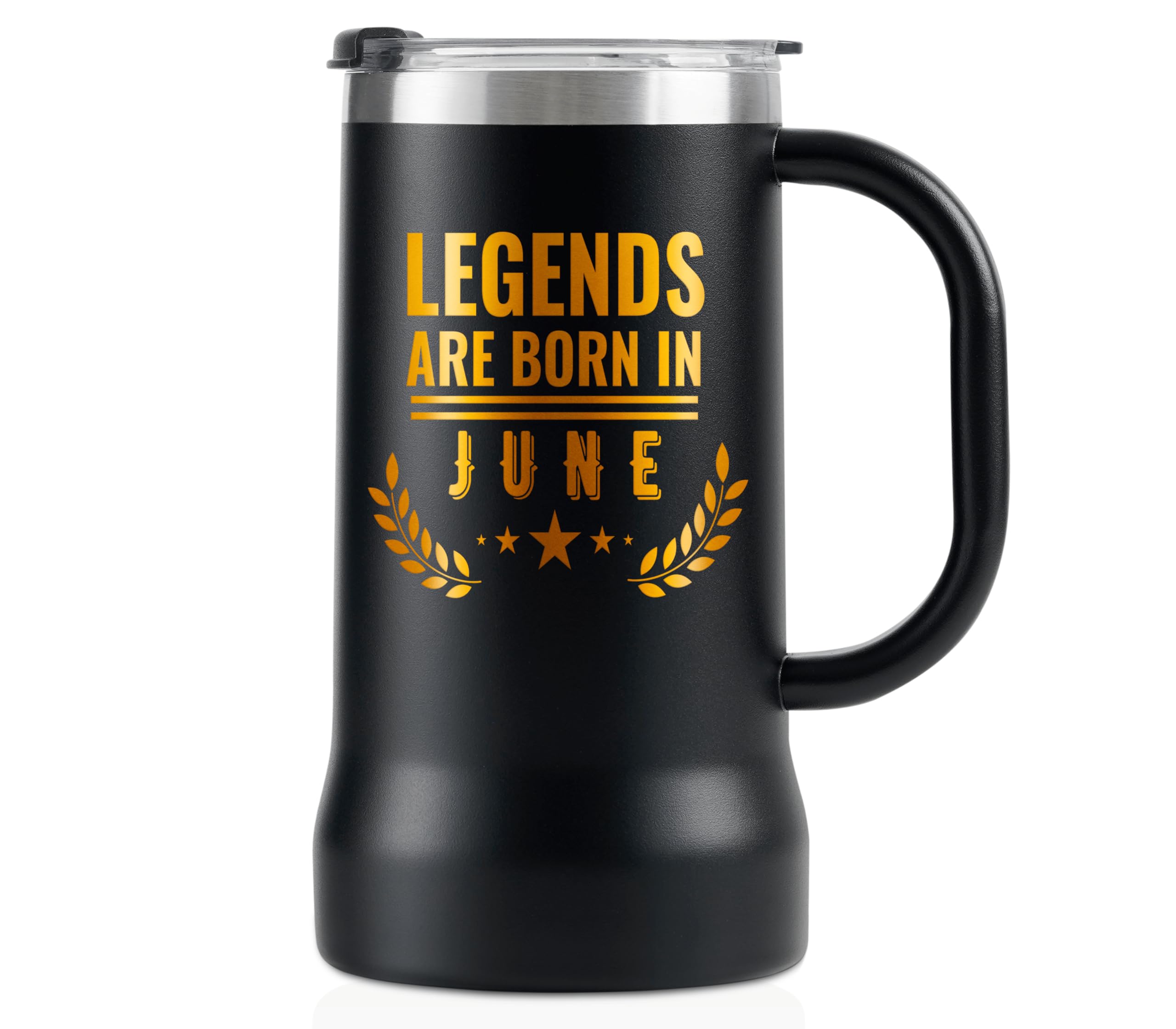 Onebttl Funny Birthday Gifts for Men, Him, 24 oz Travel Mug with Handle, Beer Stein for Men, Legends are Born in June