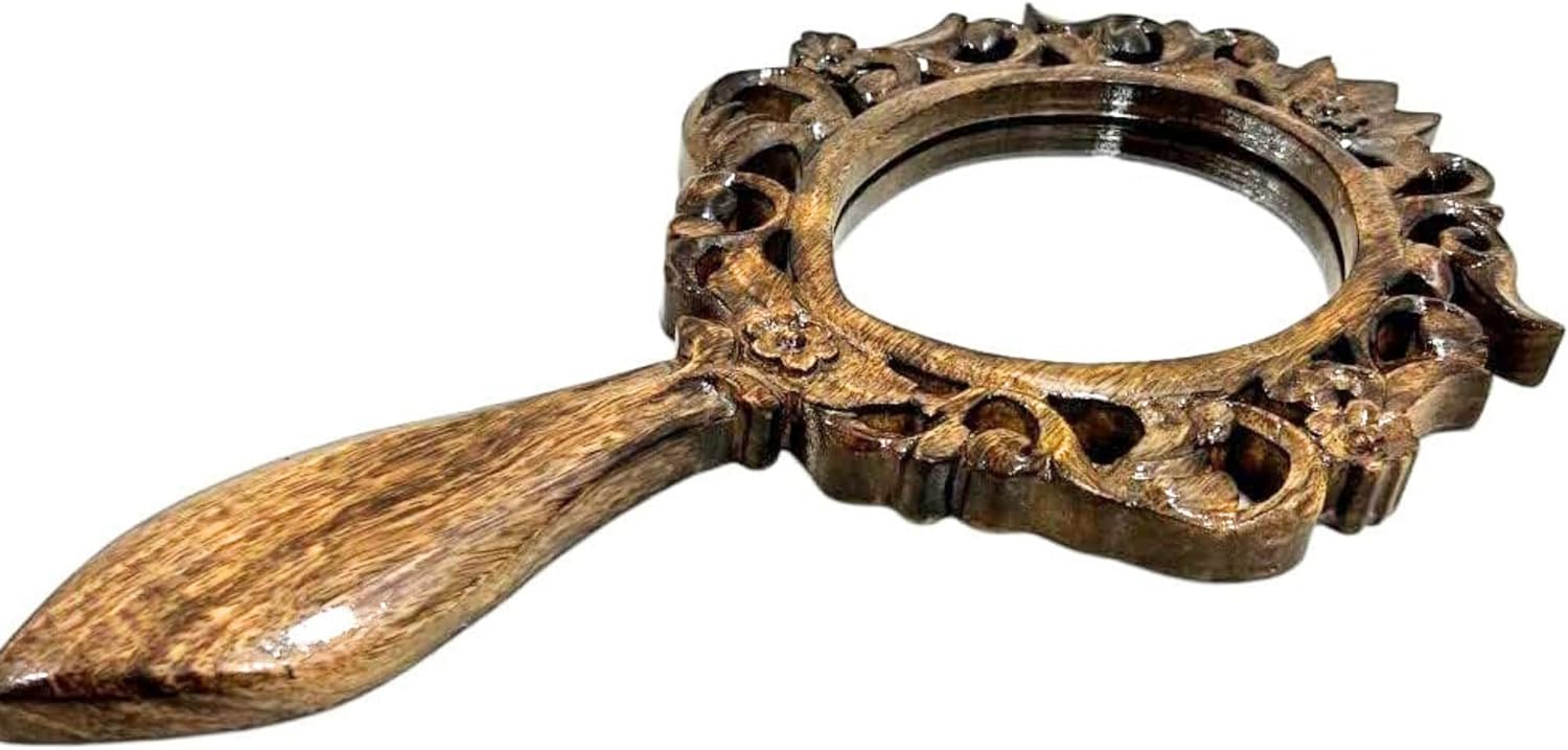 collectiblesBuy Vintage Wooden Handheld Mirror – Rustic Oval Shape with Handle, Portable Travel Makeup Mirror, Bathroom & Tabletop Cosmetic Accessory