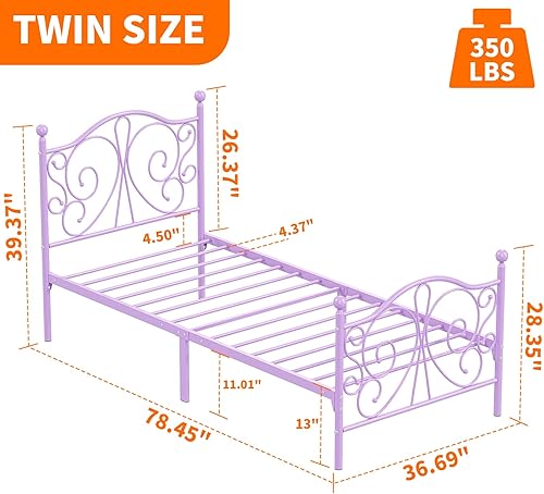 Miniatura 2 de Base de cama individual con cabecera y estribo con patrón de mariposa, cama tamaño individual, fácil montaje, no necesita somier, plataforma de