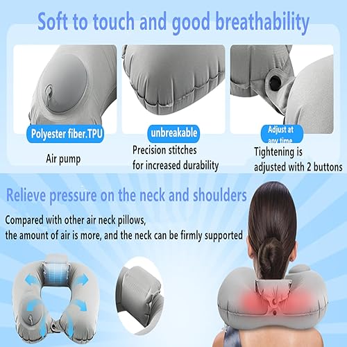 Miniatura 4 de Almohada inflable de viaje, almohada de apoyo para el cuello, paquete rápido compacto y ligero de lujo, para acampar, cojín de descanso para dormir