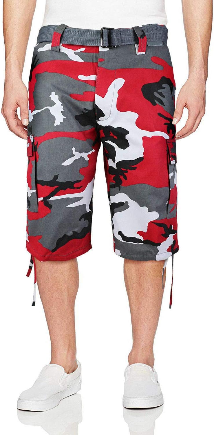 vkwear Men's Tactical Military Army Slim Fit Camo Cargo Shorts with Belt