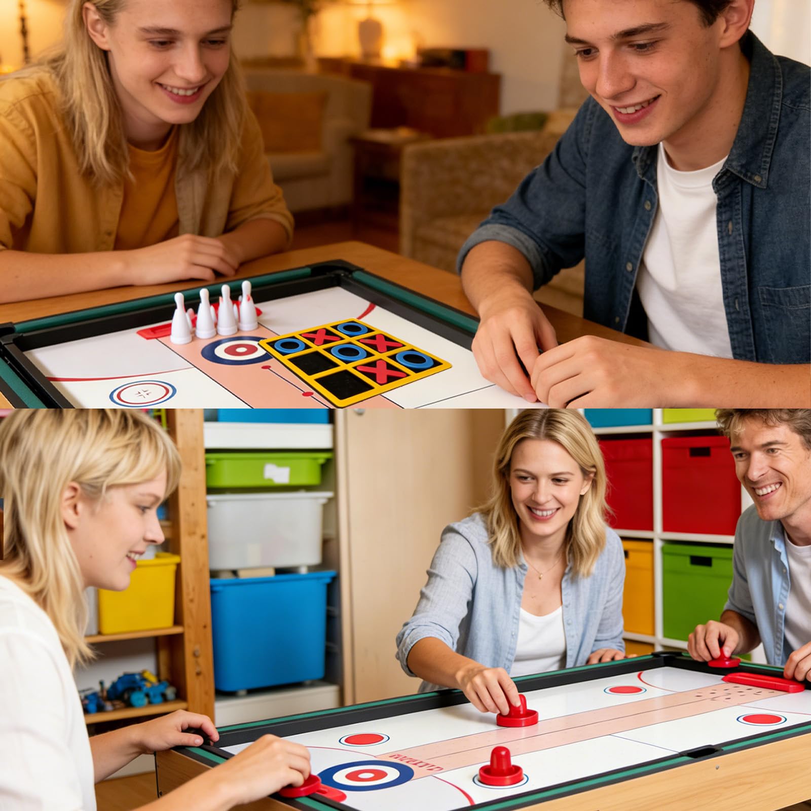 Mesa Multijuegos 12 en 1 Plegable con Futbolín, Billar, Tenis de Mesa, Hockey, Tejo, Bolos, Ajedrez, Damas, Backgammon y póquer, con Todos los Accesorios incluidos