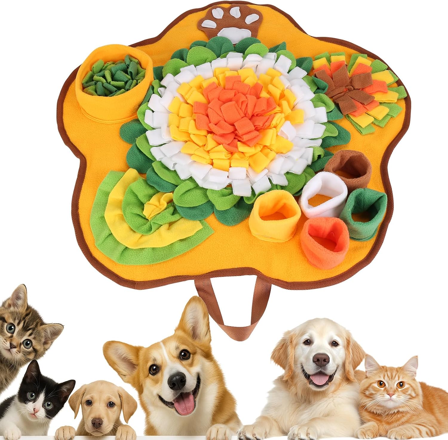 Snuffle Mat for Dogs, Interactive Slow Feeder Training Mat, Orange Sniffing Treat Mat for Small and Medium Dogs