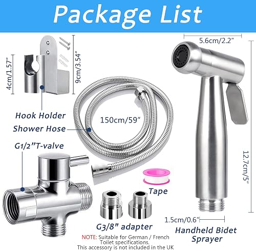 Handheld Bidet Sprayer Kit - Stainless Steel Douche Muslim Shower Spray with Hose Bidet for Toilet Cleaning, Pet Bath, Personal Hygiene - 2