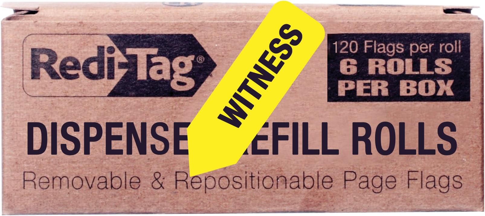 Redi-Tag"Witness" Printed Arrow Flags, 6 Roll Refills, 120 Flags Per Roll, Yellow, 720 Flags Total, 1-3/4" x 9/16" (B91049)