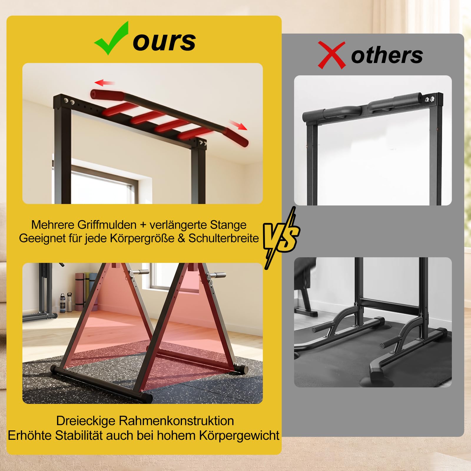 POWER GUIDANCE Faltbar Power Tower Dip Station Klimmzugstange Freistehend Höhenverstellbar Multifunktional Fitness Trainingsgerät für