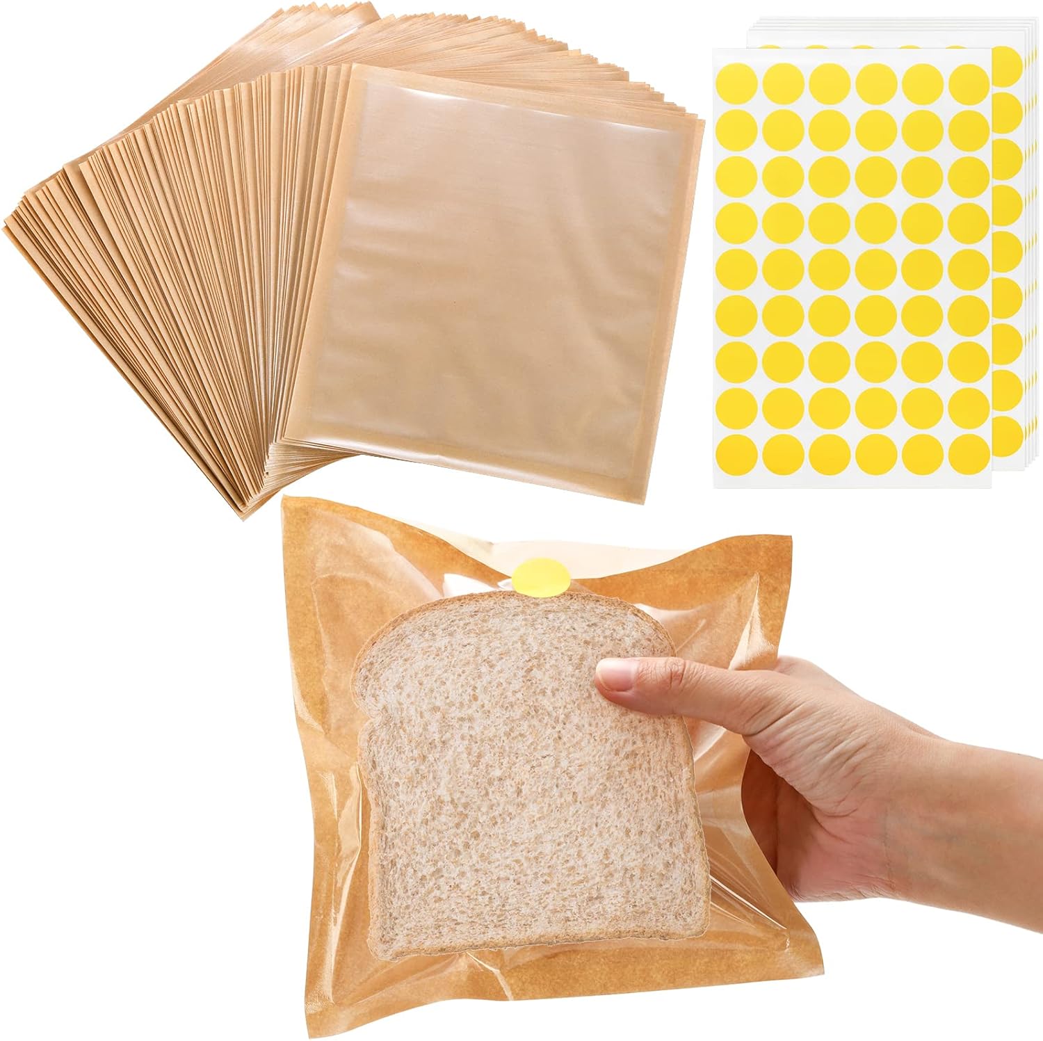 ZENFUN Set of 300 Paper Bakery Bags with Window, Clear Cookie Bread