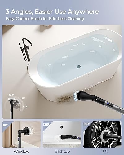 Miniatura 4 de MayKing Depurador eléctrico giratorio con 9 cabezales de cepillo, limpiador eléctrico inalámbrico ajustable de 3 ángulos y 4 longitudes, pantalla