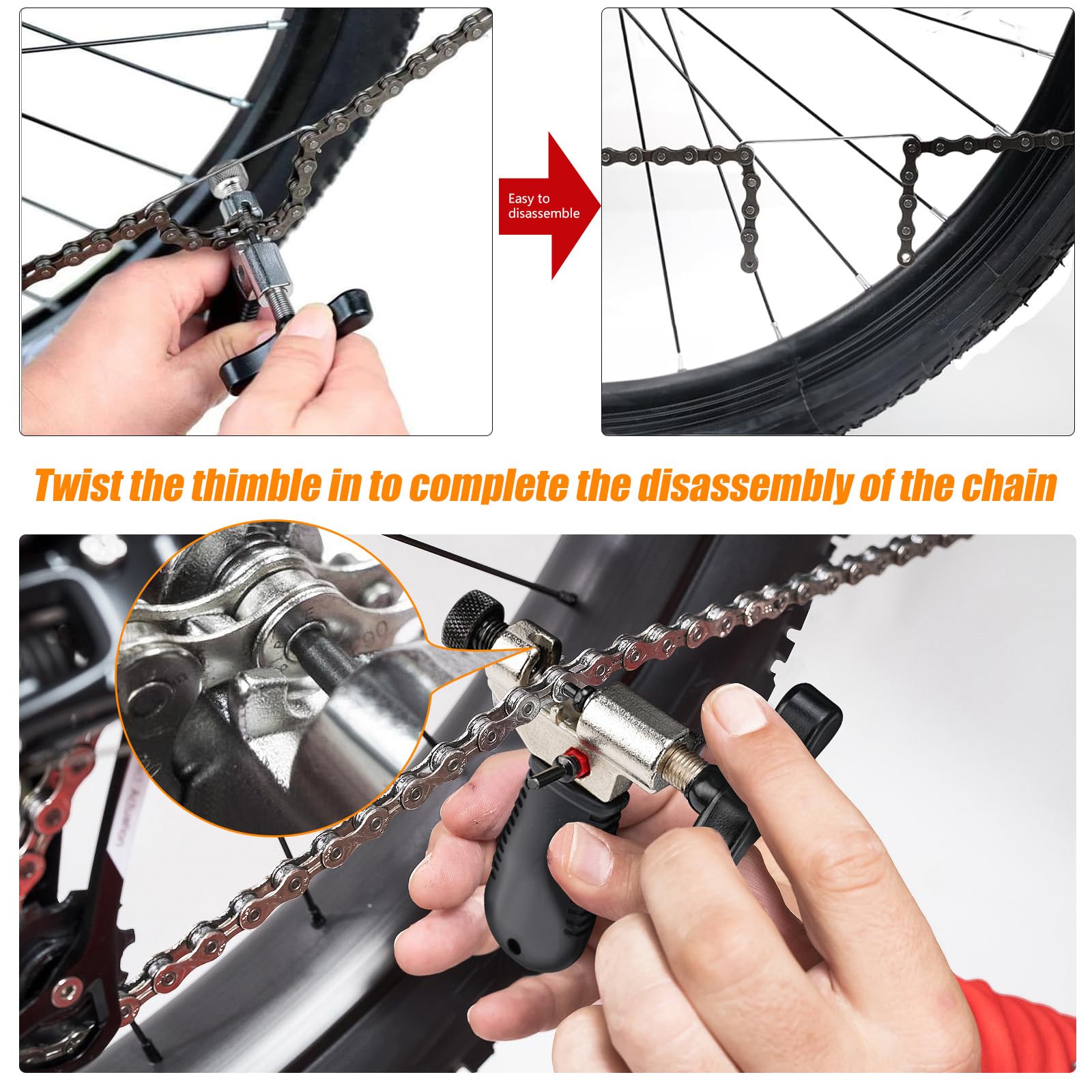 drado Nit łańcuchowy do roweru, narzędzia do łańcucha rowerowego, zawiera szczypce do zamka łańcuchowego/nity do łańcucha/miernik łańcucha/łańcuch biegowy (czarny)