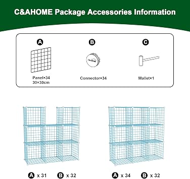 C&AHOME Wire Cube Storage, 9 - Cube Organizer Metal C Grids, Shelves, Blue