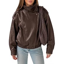 Cicy Bell Womens Faux Leather Jackets Oversized Zip Up Motor Biker Coats