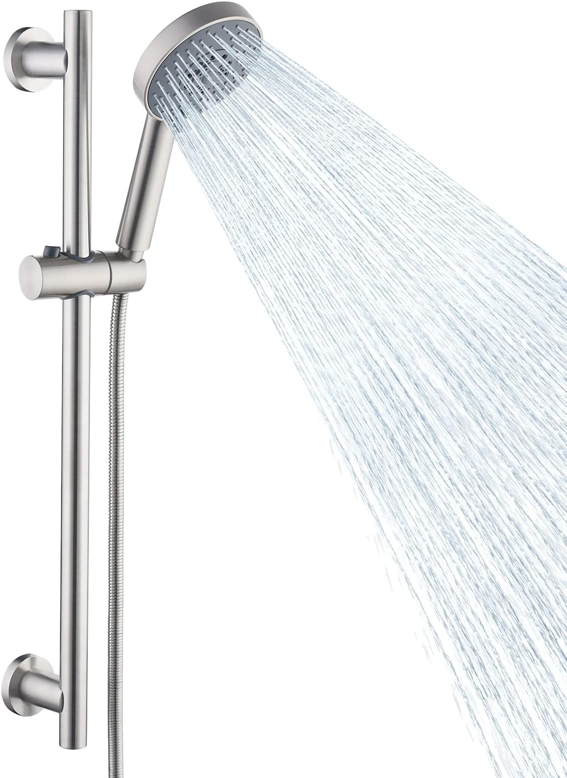 KES Adjustable Shower Head with Slide Bar, 5-Function Handheld Sliding Shower Head with Extra Long Hose Wall Mount Brushed Finish, F204-BS-C1