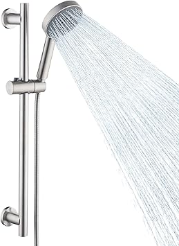 KES Adjustable Shower Head with Slide Bar, 5-Function Handheld Sliding Shower Head with Extra Long Hose Wall Mount Brushed Finish, F204-BS-C1
