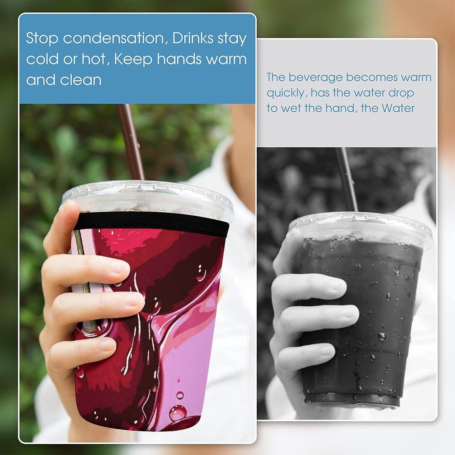 3 Pack Neoprene Cup Sleeves, Stretchy Reusable Drink Cup Cover Universal