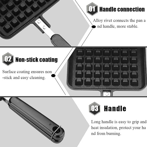 Cocoarm Stovetop Waffle Maker, Waffle Maker Cast Iron Non Stick Waffle Maker Pan Press Plate Cooking Baking Tool for Breakfast 5.5 x 12.4 inch