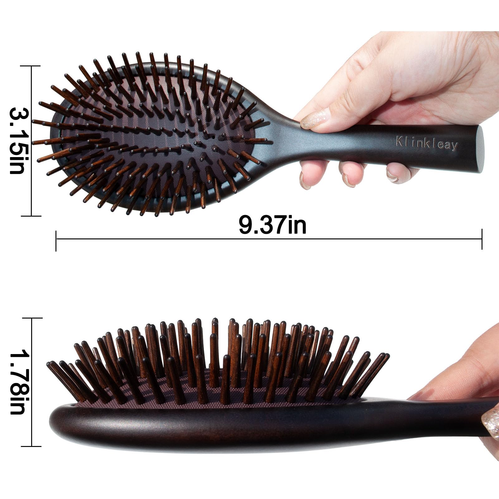 Spazzola per capelli artigianale in legno – setole in legno naturale con cuscino in gomma altamente elastica, spazzola antistatica per ridurre la rottura dei capelli e il massaggio del cuoio