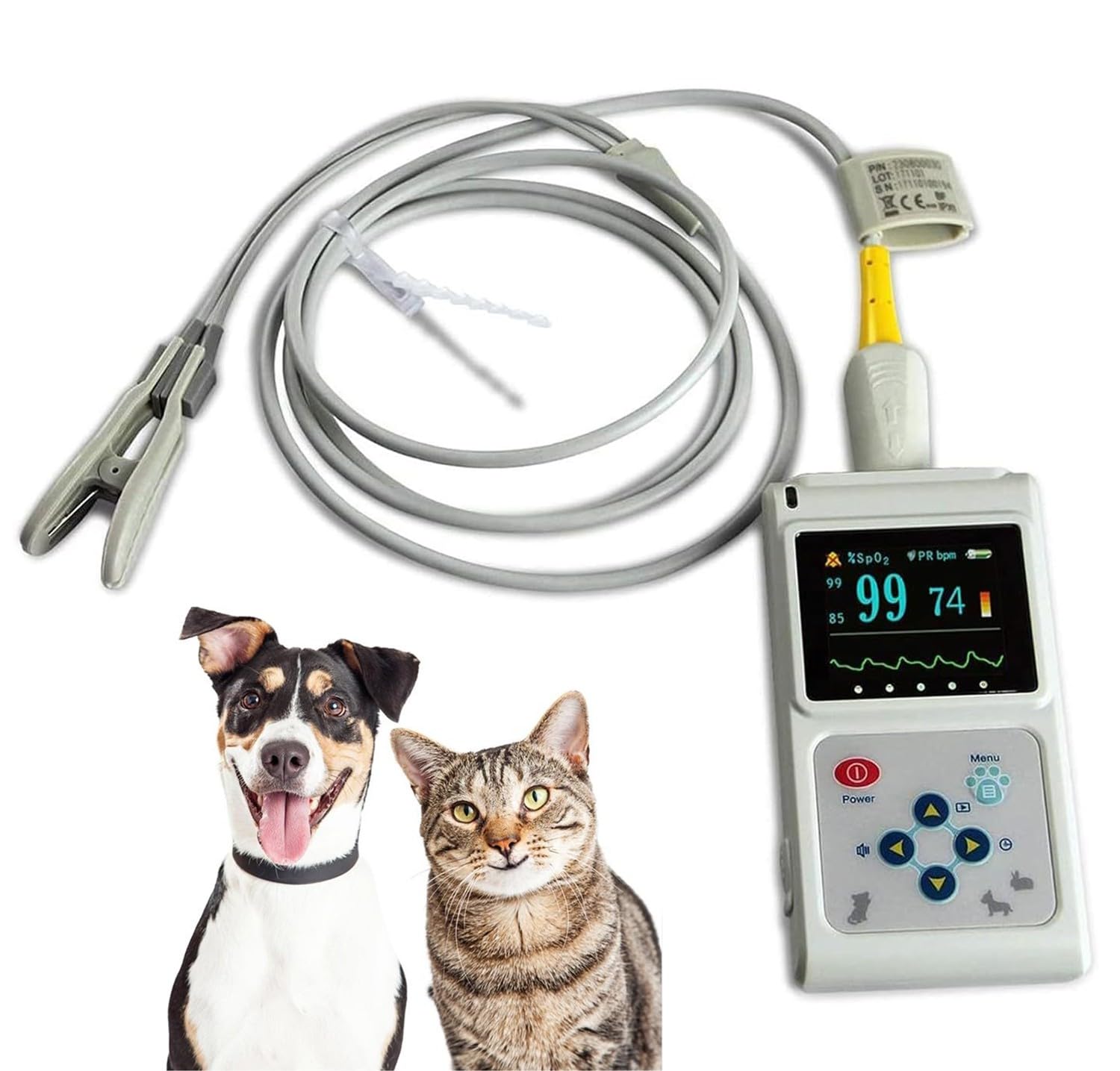BLUEZY Veterinär-Pulsoximeter, Tragbares Veterinär-Blutdruckmessgerät, 1,8-Zoll-LCD-Display, Mit Wiedergabe, Echtzeit-Übertragungs- Und Speicherfunktion, Pulsfrequenzmessgerät Für Katzen/Hunde