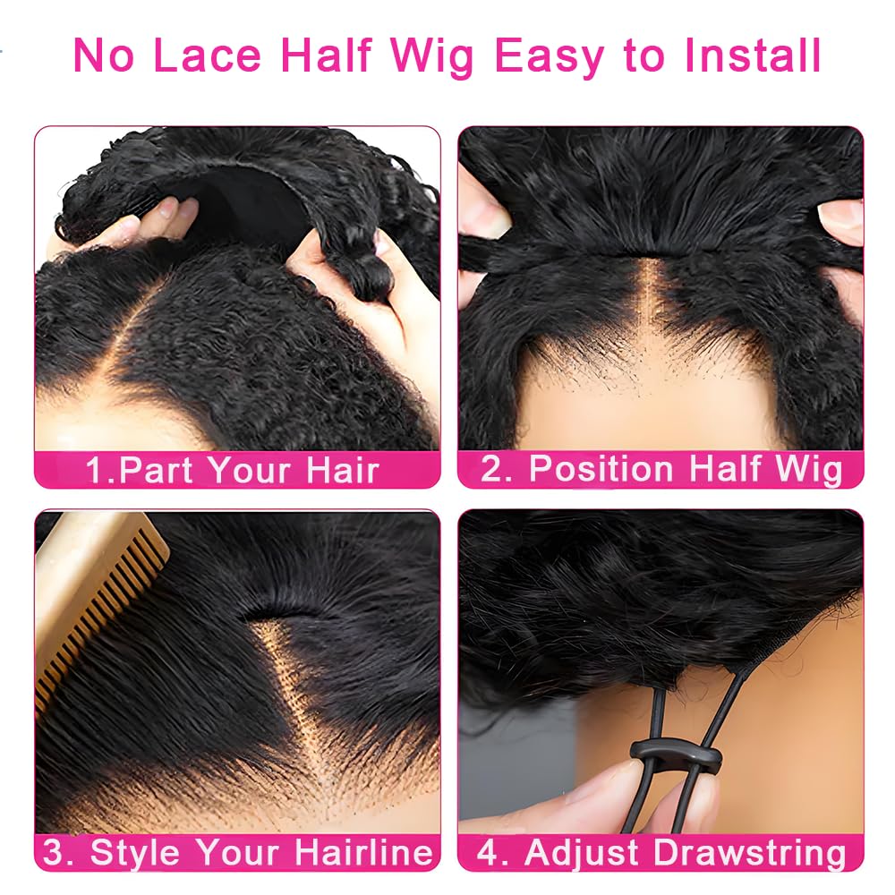 Parrucca riccia con capelli umani 3 in 1, senza cuciture, senza colla, con coulisse, densità 200, parrucca per principianti per donne nere, onda profonda, colore naturale 71 cm