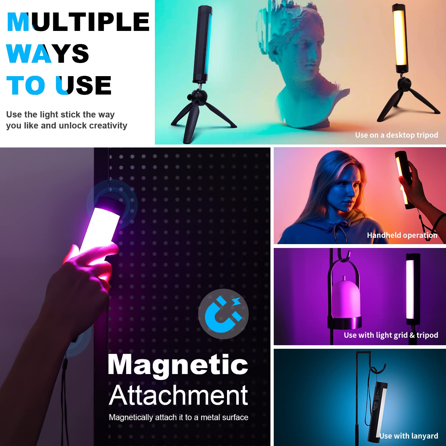 LUXCEO P200 Luce Video LED A Bacchetta RGB 360° – Controllo APP E Telecomando, IP67, Batteria 4000mAh, CRI≥95, Magneti Integrati, Dimmerabile 3000K-6000K